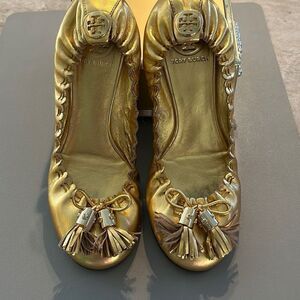Tory Burch Gold Leather Ballet Flats